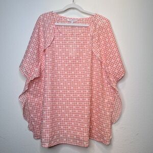 Foxcroft Angela Raglan Sleeve Gingham Clip Dot Blouse Peach Sorbet Orange 20W NW
